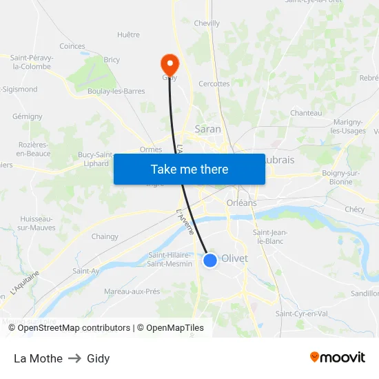 La Mothe to Gidy map