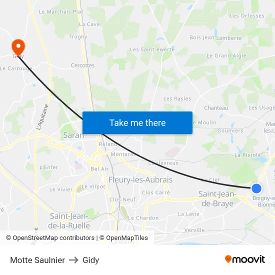 Motte Saulnier to Gidy map