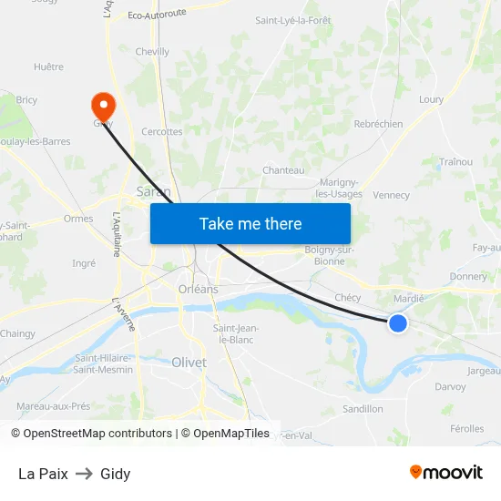 La Paix to Gidy map