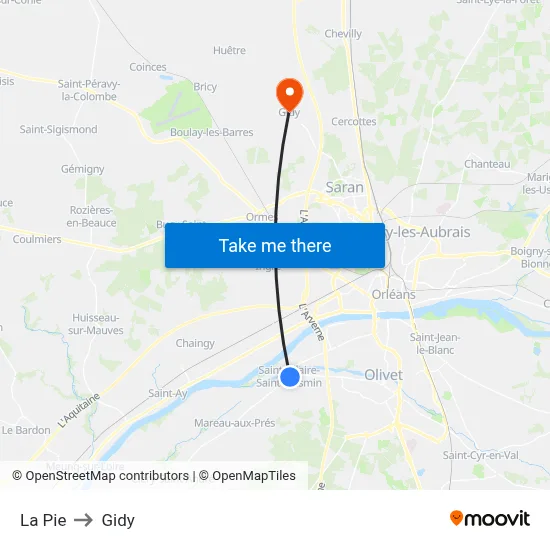 La Pie to Gidy map