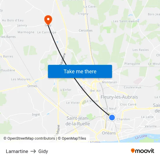 Lamartine to Gidy map