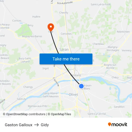 Gaston Galloux to Gidy map