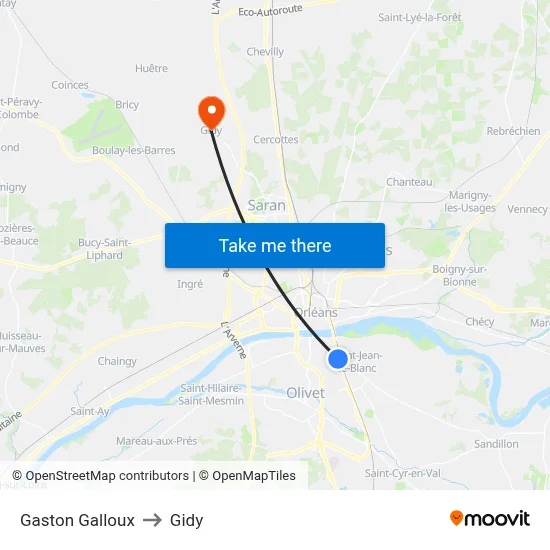Gaston Galloux to Gidy map