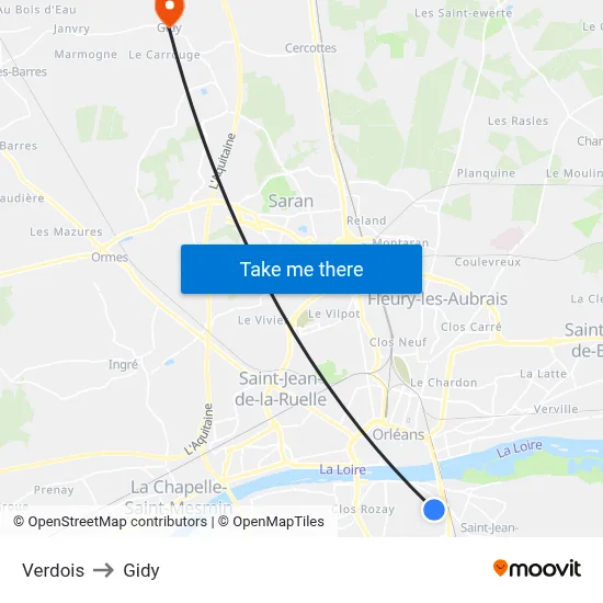Verdois to Gidy map