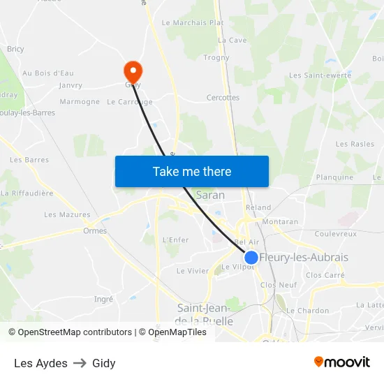 Les Aydes to Gidy map