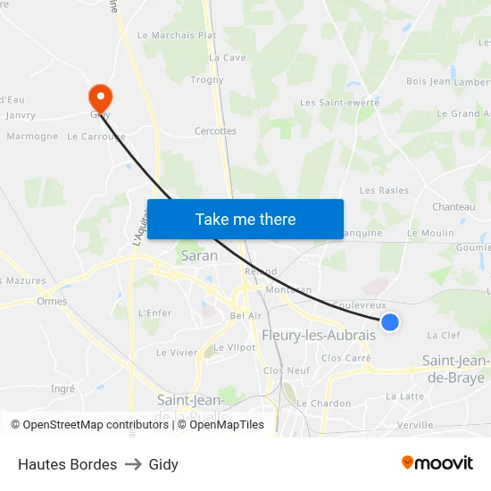 Hautes Bordes to Gidy map