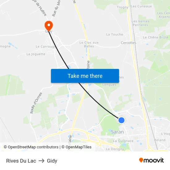 Rives Du Lac to Gidy map