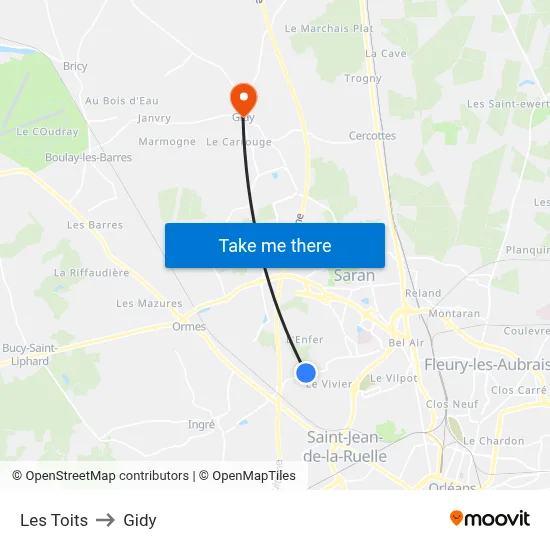 Les Toits to Gidy map