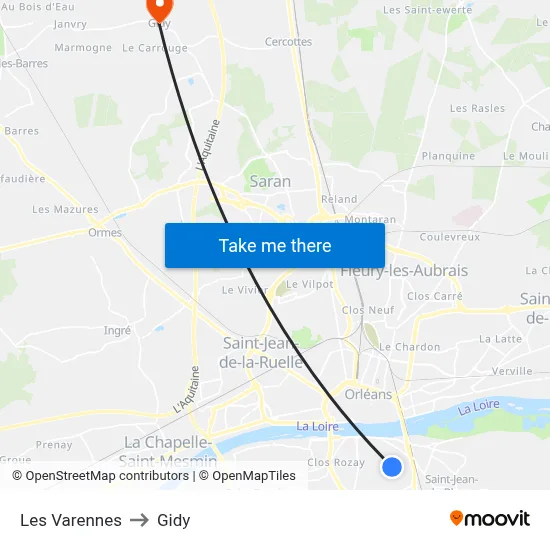 Les Varennes to Gidy map