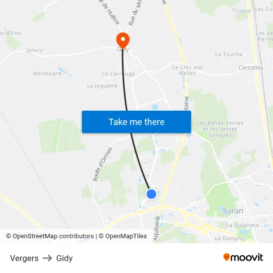 Vergers to Gidy map