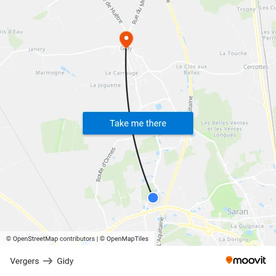 Vergers to Gidy map