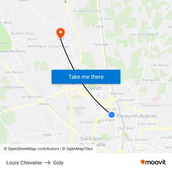 Louis Chevalier to Gidy map