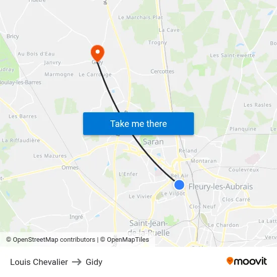 Louis Chevalier to Gidy map