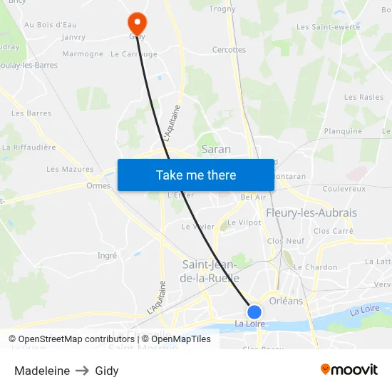 Madeleine to Gidy map