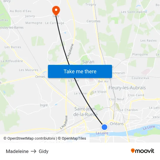 Madeleine to Gidy map