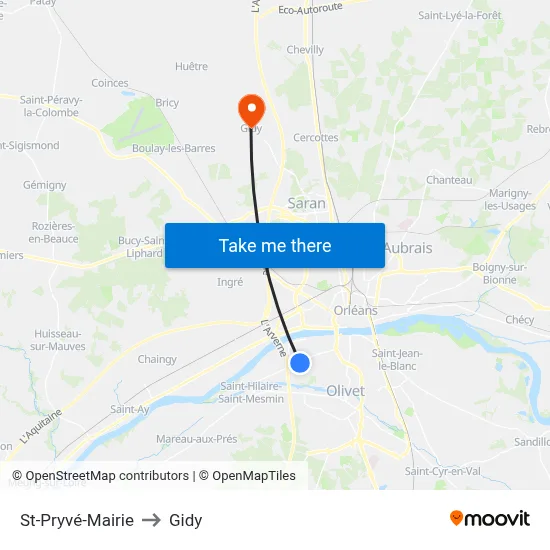 St-Pryvé-Mairie to Gidy map