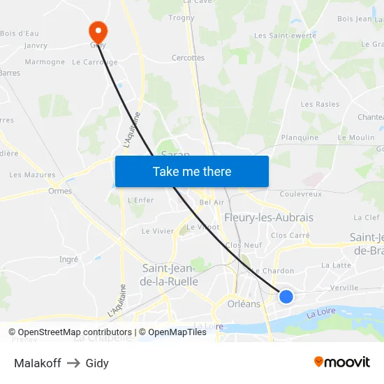 Malakoff to Gidy map
