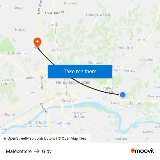 Malécotière to Gidy map