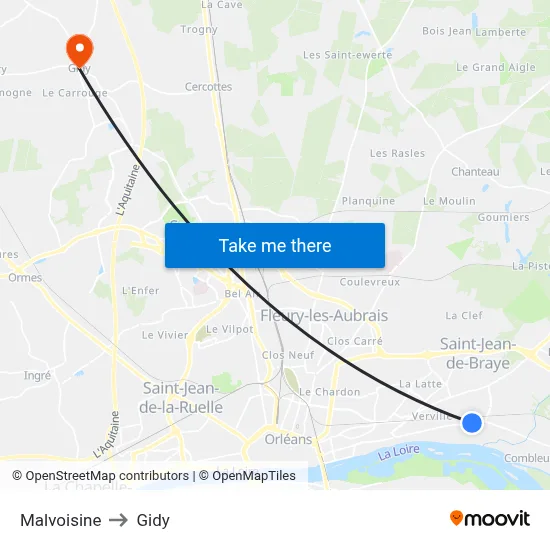 Malvoisine to Gidy map