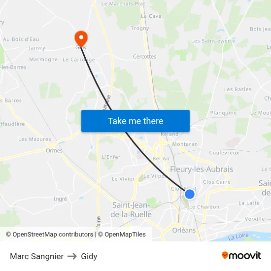 Marc Sangnier to Gidy map