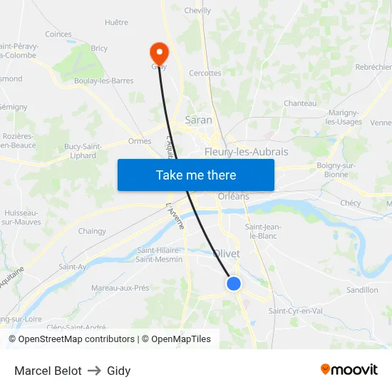 Marcel Belot to Gidy map