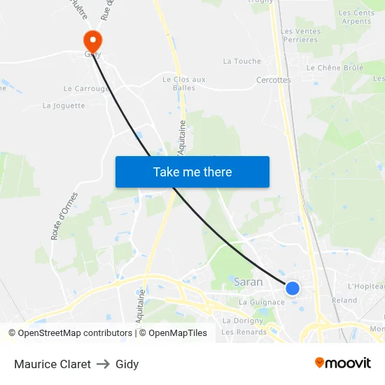 Maurice Claret to Gidy map