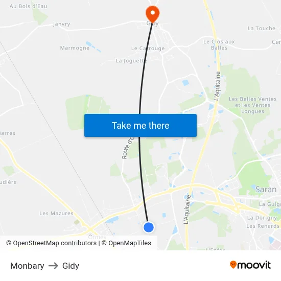 Monbary to Gidy map