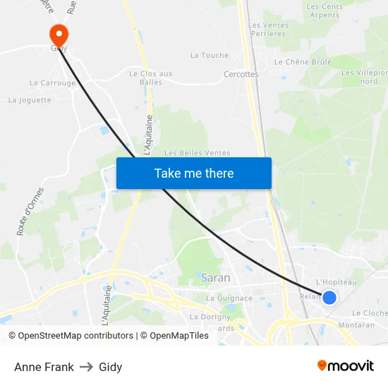 Anne Frank to Gidy map