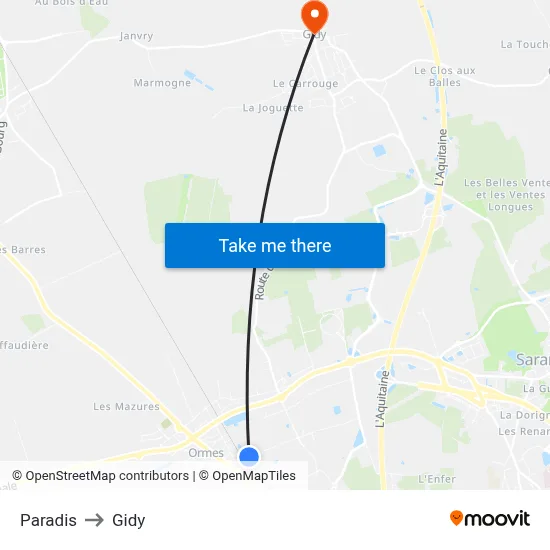 Paradis to Gidy map