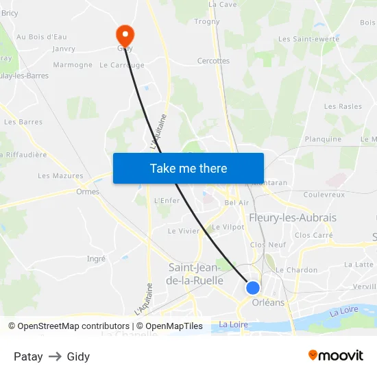 Patay to Gidy map