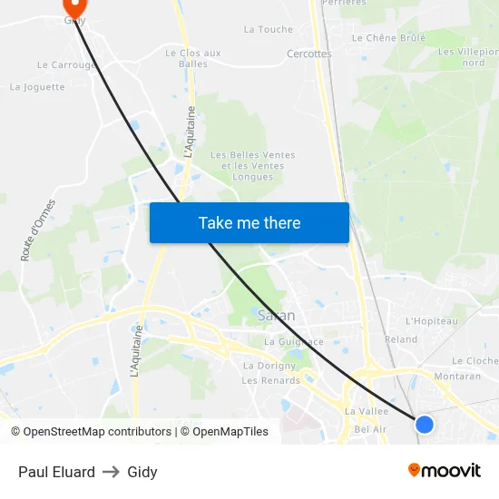 Paul Eluard to Gidy map