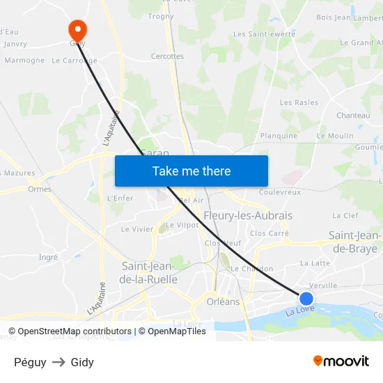 Péguy to Gidy map