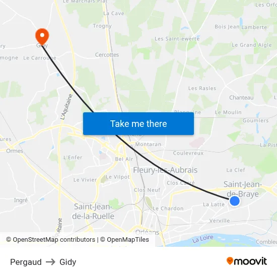 Pergaud to Gidy map