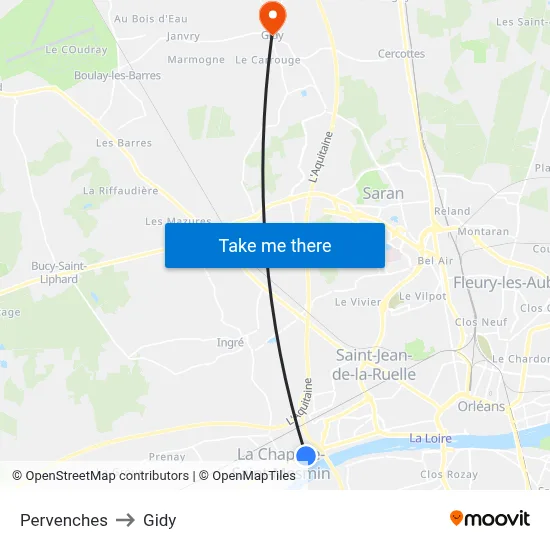 Pervenches to Gidy map