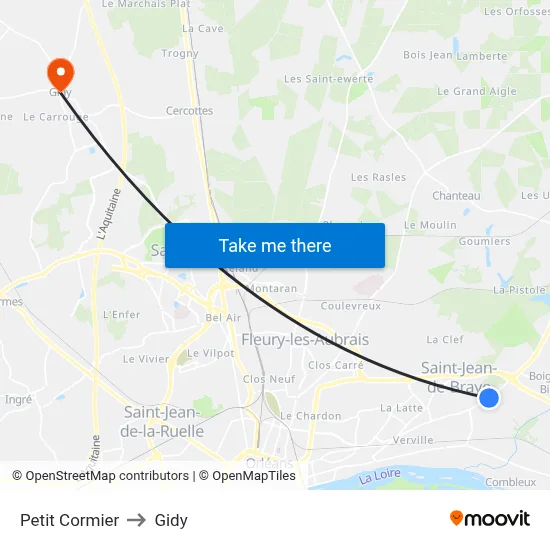 Petit Cormier to Gidy map