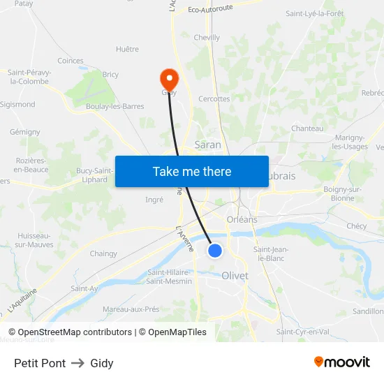 Petit Pont to Gidy map
