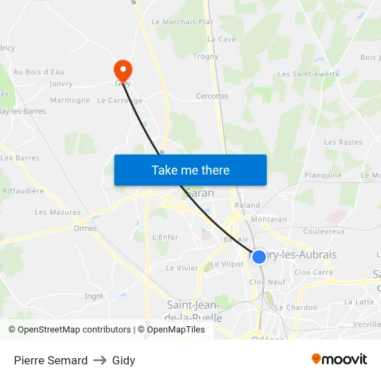 Pierre Semard to Gidy map