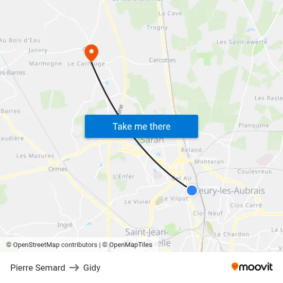Pierre Semard to Gidy map