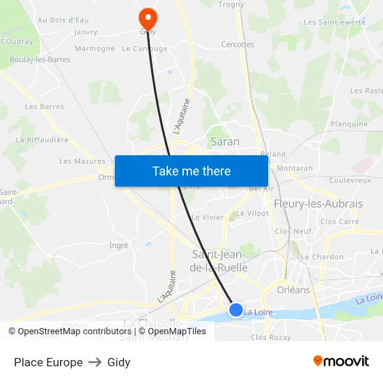 Place Europe to Gidy map