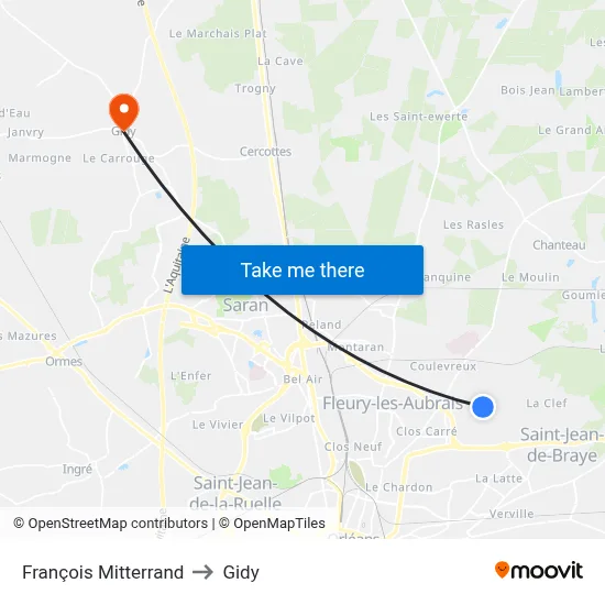 François Mitterrand to Gidy map