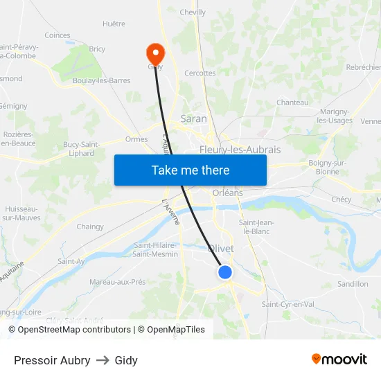 Pressoir Aubry to Gidy map