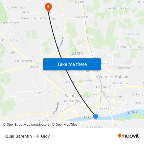 Quai Barentin to Gidy map