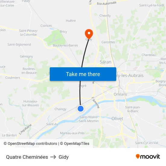Quatre Cheminées to Gidy map