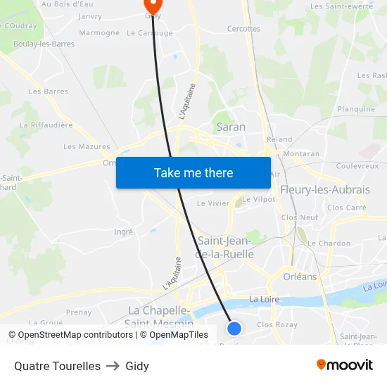 Quatre Tourelles to Gidy map
