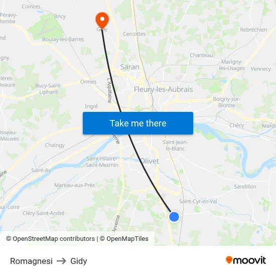 Romagnesi to Gidy map