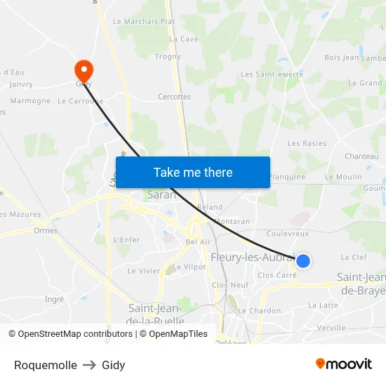 Roquemolle to Gidy map