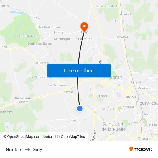 Goulets to Gidy map