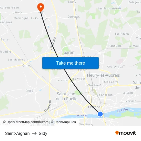 Saint-Aignan to Gidy map