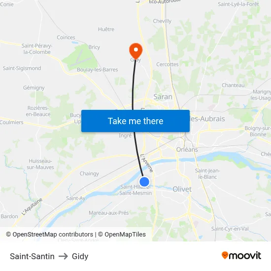 Saint-Santin to Gidy map