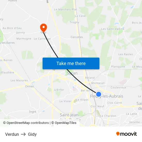 Verdun to Gidy map